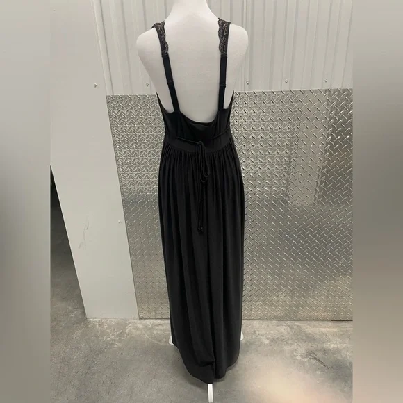 Y2K Black Velvet Babydoll Leopard Lace Maxi Slip Dress Medium Whimsigoth Goth - Picture 3 of 9